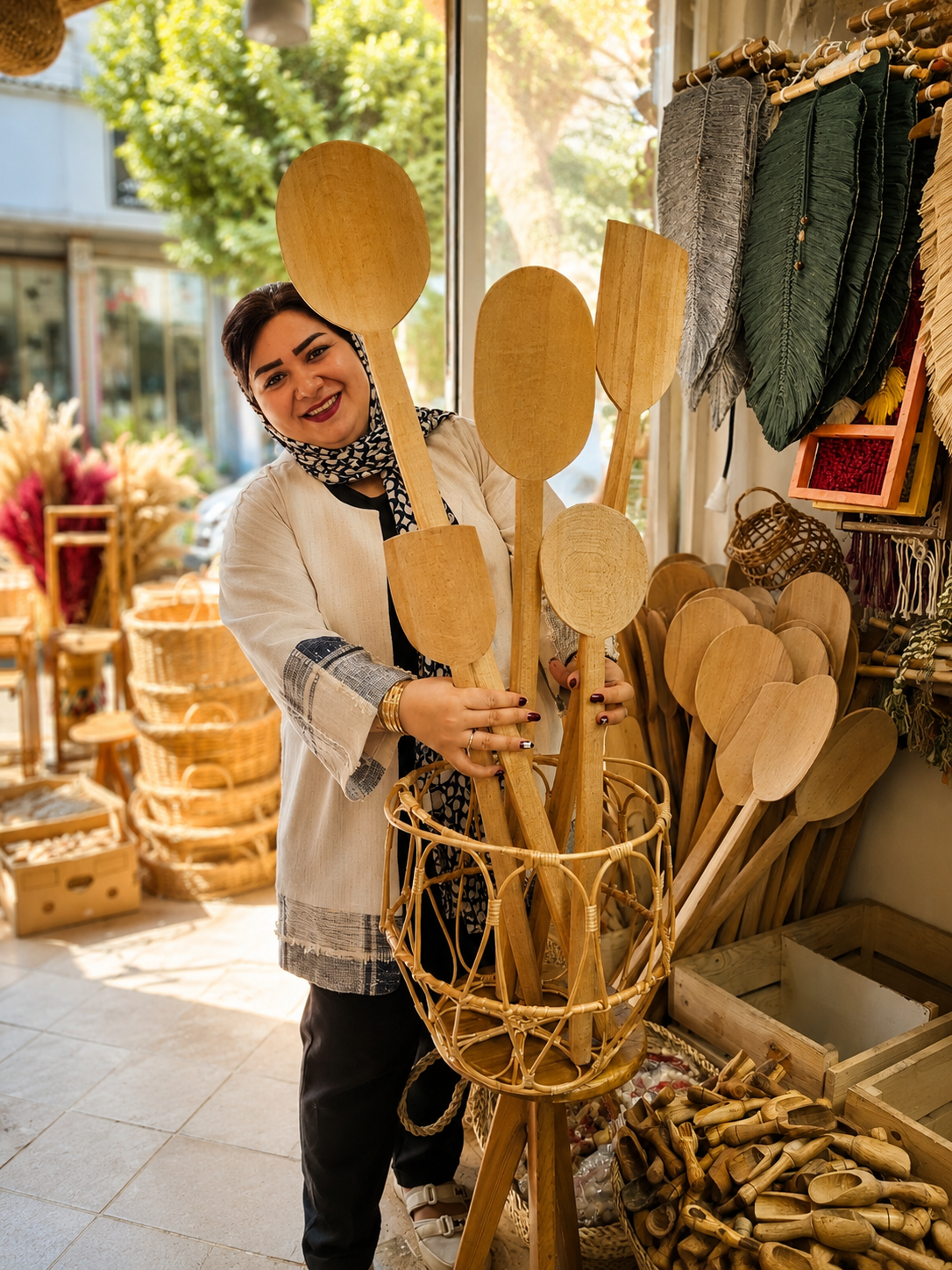 کفگیر چوبی حصیر تی‌تی